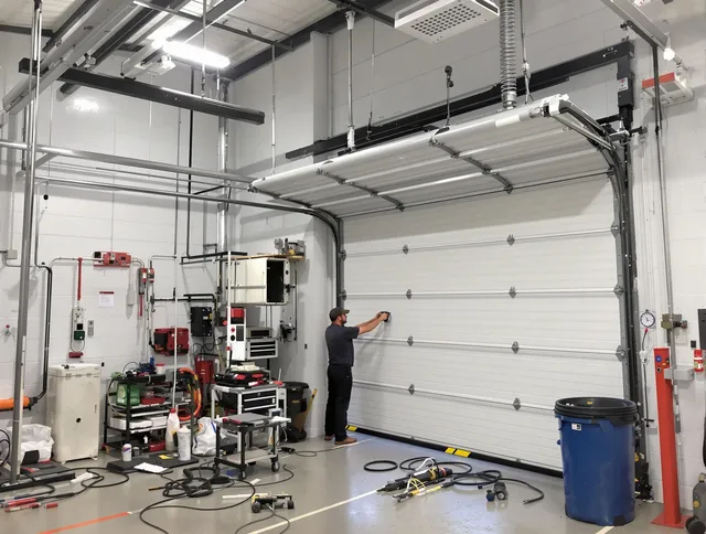 Mahoning Garage Door Repair certified technician performing commercial door repair at a Mahoning business facility