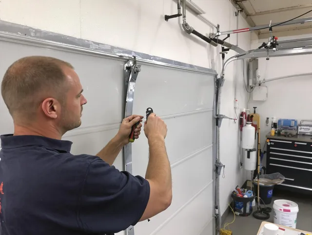 Before and after garage door dent repair by Mahoning Garage Door Repair in Mahoning