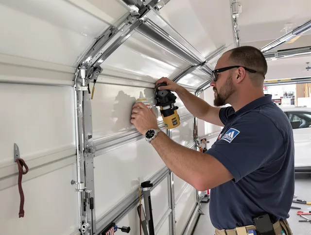 Mahoning Garage Door Repair technician quieting a noisy garage door in Mahoning