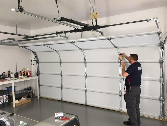 Mahoning Garage Door Repair certified technician performing overhead door system repair in Mahoning