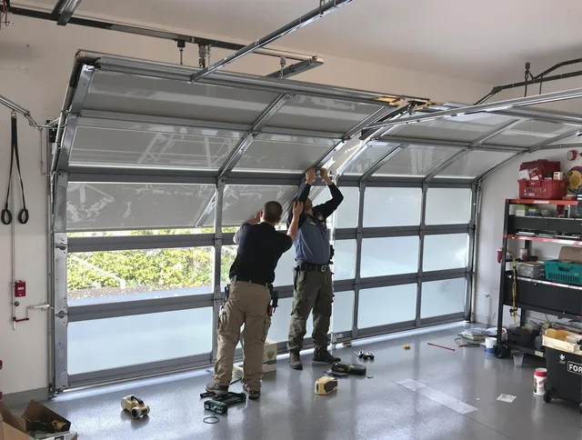 Mahoning Garage Door Repair expert performing precise panel replacement on Mahoning garage door